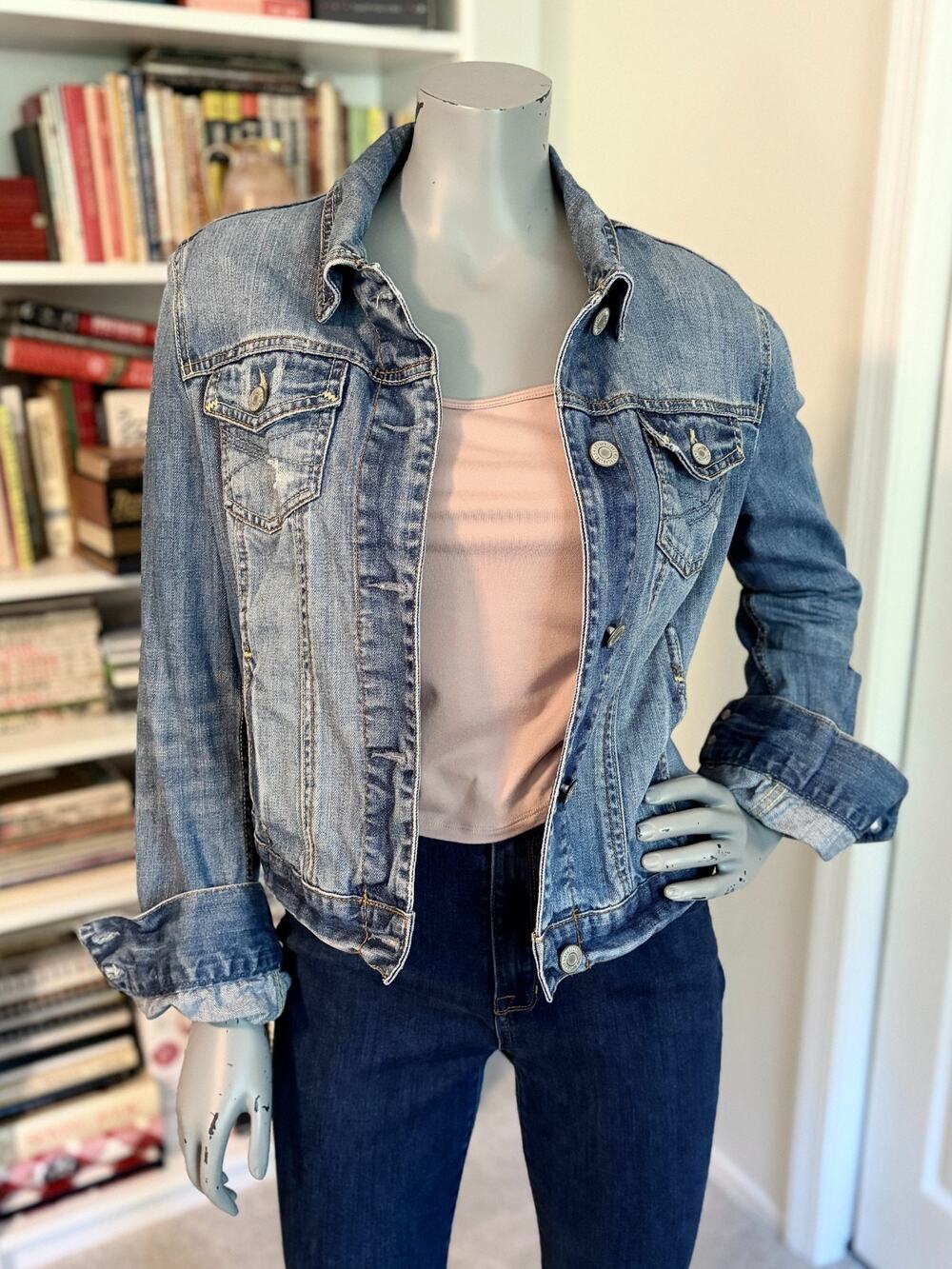 Vintage Aeropostale Denim Jacket Womens XL Distressed Blue Jean Y2K Trucker